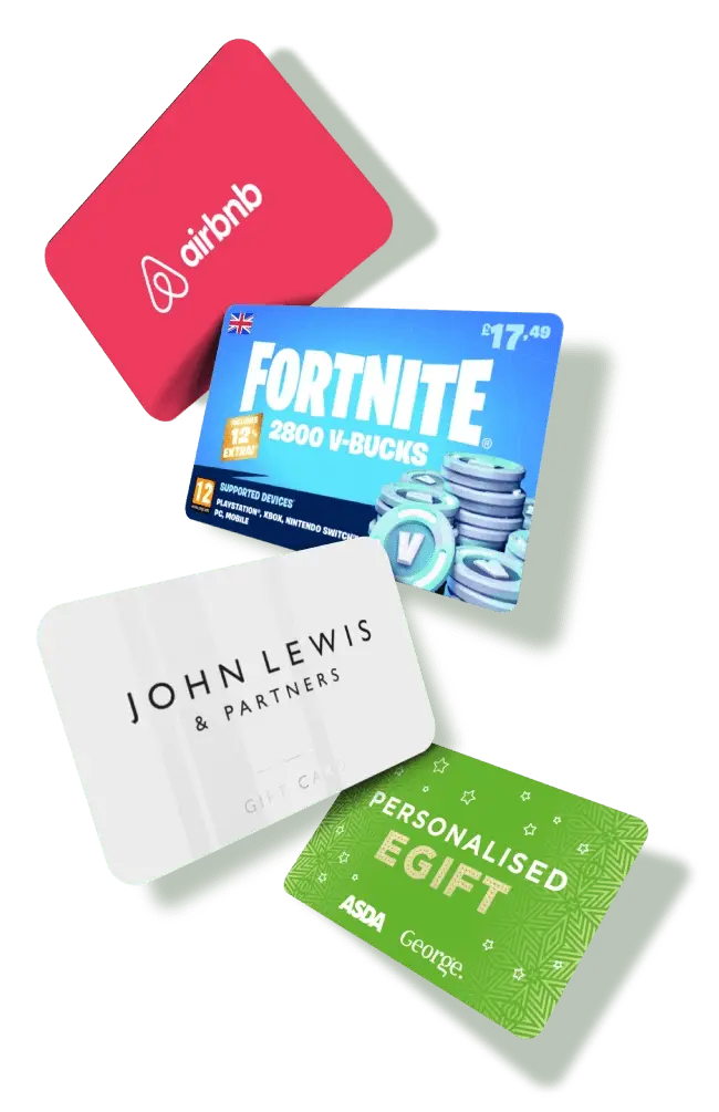A selection of eGifts including AirBNB, Fortnite, John Lewis and Asda Personalised eGift.