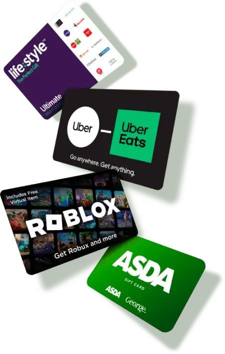 A variety of gift cards including Uber, Roblox and Asda.